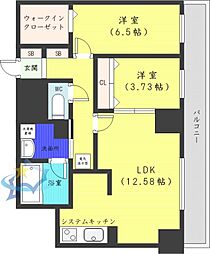 札幌市営東西線 西11丁目駅 徒歩6分の賃貸マンション 11階2LDKの間取り
