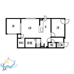 JR函館本線 琴似駅 徒歩4分の賃貸マンション 2階2LDKの間取り