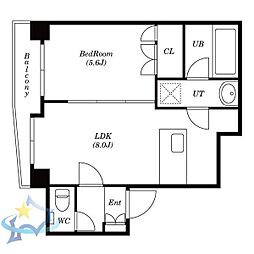札幌市営東西線 西18丁目駅 徒歩3分の賃貸マンション 6階1LDKの間取り