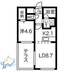 札幌市営東西線 西11丁目駅 徒歩13分の賃貸マンション 1階1LDKの間取り