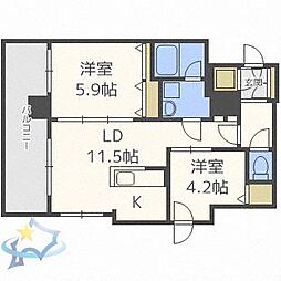 札幌市営東豊線 豊水すすきの駅 徒歩5分の賃貸マンション 3階2LDKの間取り