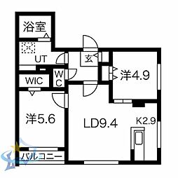 札幌市営南北線 中島公園駅 徒歩13分の賃貸マンション 5階2LDKの間取り