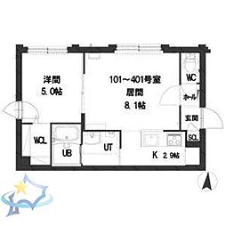 札幌市営南北線 幌平橋駅 徒歩13分の賃貸マンション 2階1LDKの間取り