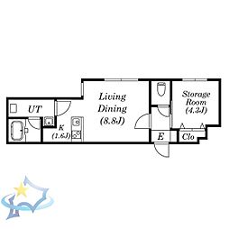 札幌市営東西線 バスセンター前駅 徒歩9分の賃貸マンション 3階1LDKの間取り