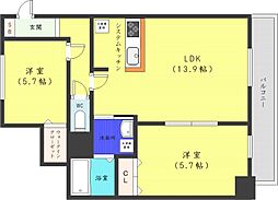 JR函館本線 桑園駅 徒歩13分の賃貸マンション 6階2LDKの間取り