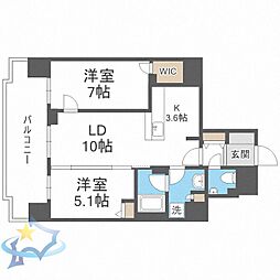 札幌市営東豊線 さっぽろ駅 徒歩8分の賃貸マンション 5階2LDKの間取り
