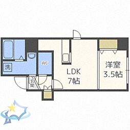 札幌市営東西線 バスセンター前駅 徒歩4分の賃貸マンション 3階1DKの間取り