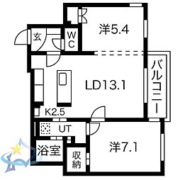 札幌市営南北線 幌平橋駅 徒歩13分の賃貸マンション 2階2LDKの間取り