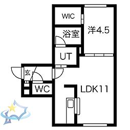 札幌市営南北線 中島公園駅 徒歩10分の賃貸マンション 3階1LDKの間取り