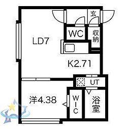 札幌市営南北線 中島公園駅 徒歩18分の賃貸マンション 1階1LDKの間取り