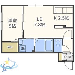 札幌市営南北線 中島公園駅 徒歩10分の賃貸マンション 2階1LDKの間取り