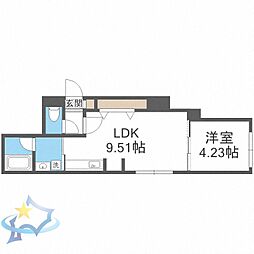 札幌市営南北線 中島公園駅 徒歩4分の賃貸マンション 4階1LDKの間取り