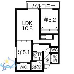 札幌市営南北線 中島公園駅 徒歩17分の賃貸マンション 3階2LDKの間取り