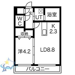 JR函館本線 桑園駅 徒歩4分の賃貸マンション 3階1LDKの間取り