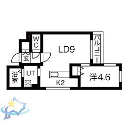 札幌市電2系統 西線14条駅 徒歩3分の賃貸マンション 2階1LDKの間取り