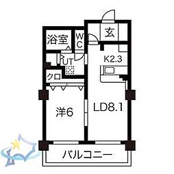 札幌市営南北線 中島公園駅 徒歩19分の賃貸マンション 7階1LDKの間取り