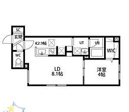 札幌市電2系統 中央図書館前駅 徒歩2分の賃貸マンション 3階1LDKの間取り
