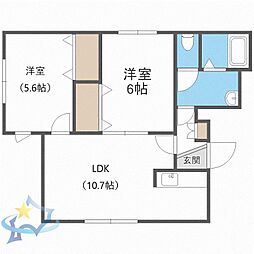 札幌市営南北線 中島公園駅 徒歩7分の賃貸アパート 3階2LDKの間取り
