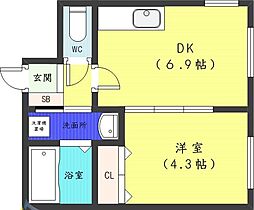 札幌市営東西線 西28丁目駅 徒歩1分の賃貸マンション 4階1DKの間取り