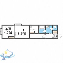 札幌市営南北線 中島公園駅 徒歩15分の賃貸マンション 2階1LDKの間取り