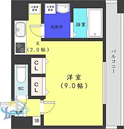 札幌市営東西線 西18丁目駅 徒歩2分の賃貸マンション 9階1Kの間取り