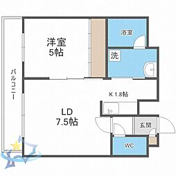 札幌市営南北線 中島公園駅 徒歩11分の賃貸マンション 7階1LDKの間取り