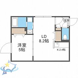札幌市営東西線 西18丁目駅 徒歩14分の賃貸マンション 1階1LDKの間取り