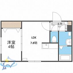 札幌市営東西線 バスセンター前駅 徒歩3分の賃貸マンション 2階1DKの間取り