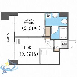 札幌市営東豊線 さっぽろ駅 徒歩5分の賃貸マンション 13階1LDKの間取り