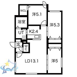 札幌市営南北線 中島公園駅 徒歩20分の賃貸マンション 1階3LDKの間取り