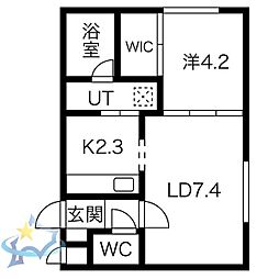 札幌市営東西線 西18丁目駅 徒歩8分の賃貸マンション 2階1LDKの間取り