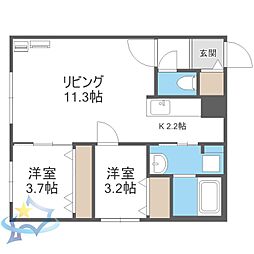 札幌市営東西線 二十四軒駅 徒歩5分の賃貸マンション 1階2LDKの間取り