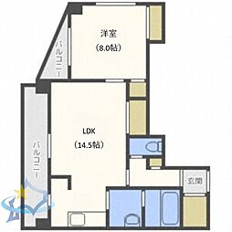 札幌市電2系統 西線14条駅 徒歩6分の賃貸マンション 11階1LDKの間取り
