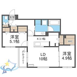 札幌市中央区南五条西11丁目マンション 2LDKの間取図画像
