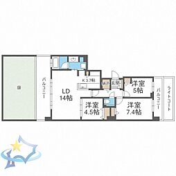 クレアシティ山の手3条 3LDKの間取図画像
