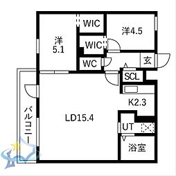 札幌市中央区南六条西13丁目マンション 2LDKの間取図画像