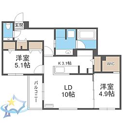 札幌市中央区南五条西11丁目マンション 2LDKの間取図画像