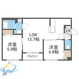札幌市中央区南七条西16丁目マンション 2LDKの間取図画像