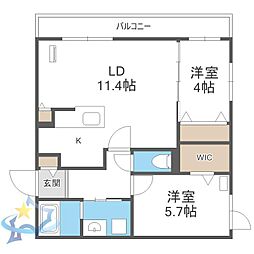 札幌市西区八軒一条西1丁目マンション 2LDKの間取図画像