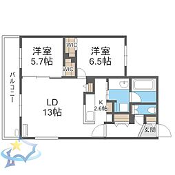 札幌市中央区南五条西11丁目マンション 2LDKの間取図画像