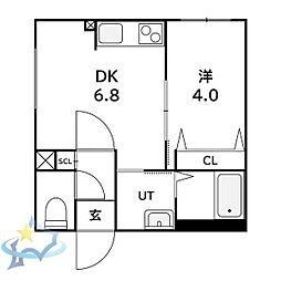 札幌市西区発寒三条6丁目マンション 1DKの間取図画像
