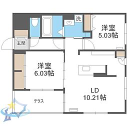 札幌市西区二十四軒二条7丁目マンション 2LDKの間取図画像