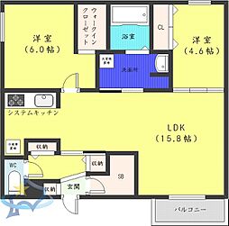 エフュート南円山 2LDKの間取図画像