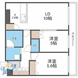 エスレジデンス桑園 2LDKの間取図画像