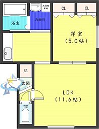 ビバリー札幌 1LDKの間取図画像