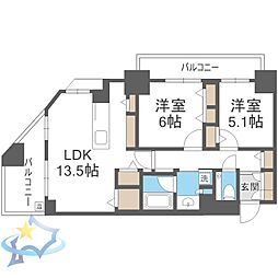 クリーンリバーフィネス北1条イースト 2LDKの間取図画像