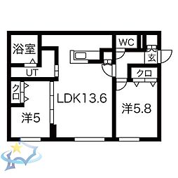 NOVEL南8条 2LDKの間取図画像