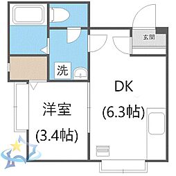 フラットJ発寒南 1DKの間取図画像