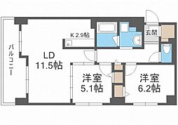 RESIDIAKITA-SANJO 2LDKの間取図画像