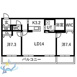 札幌市中央区南十五条西6丁目マンション 2LDKの間取図画像